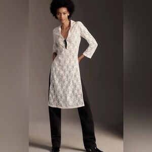 ANTHROPOLOGIE Sheer Lace Long Sleeve Tunic Top White Open Side Size Medium